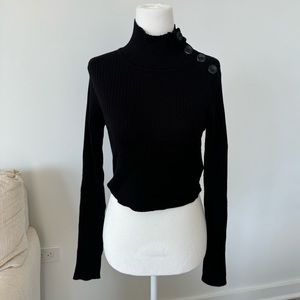 Black turtle neck top with buttons